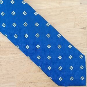 Louis Dell'Olio Blue Herringbone Tie with Gold and Turquoise Squares.